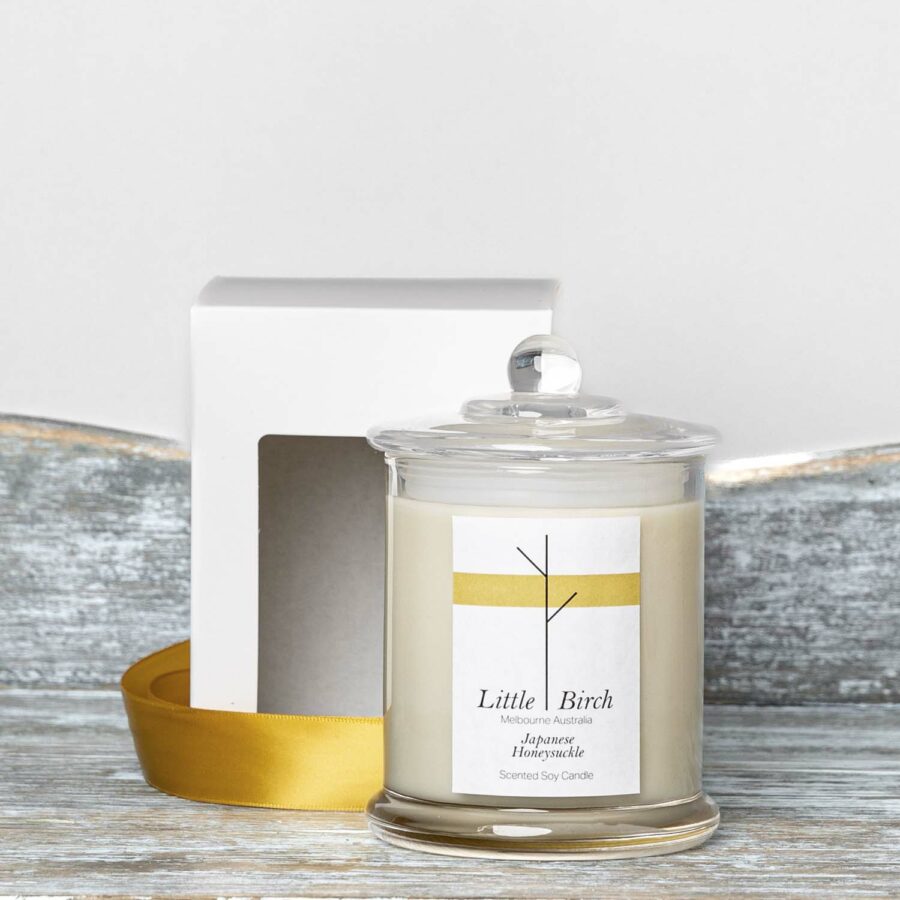 Japanese Honeysuckle scented soy candle by Little Birch